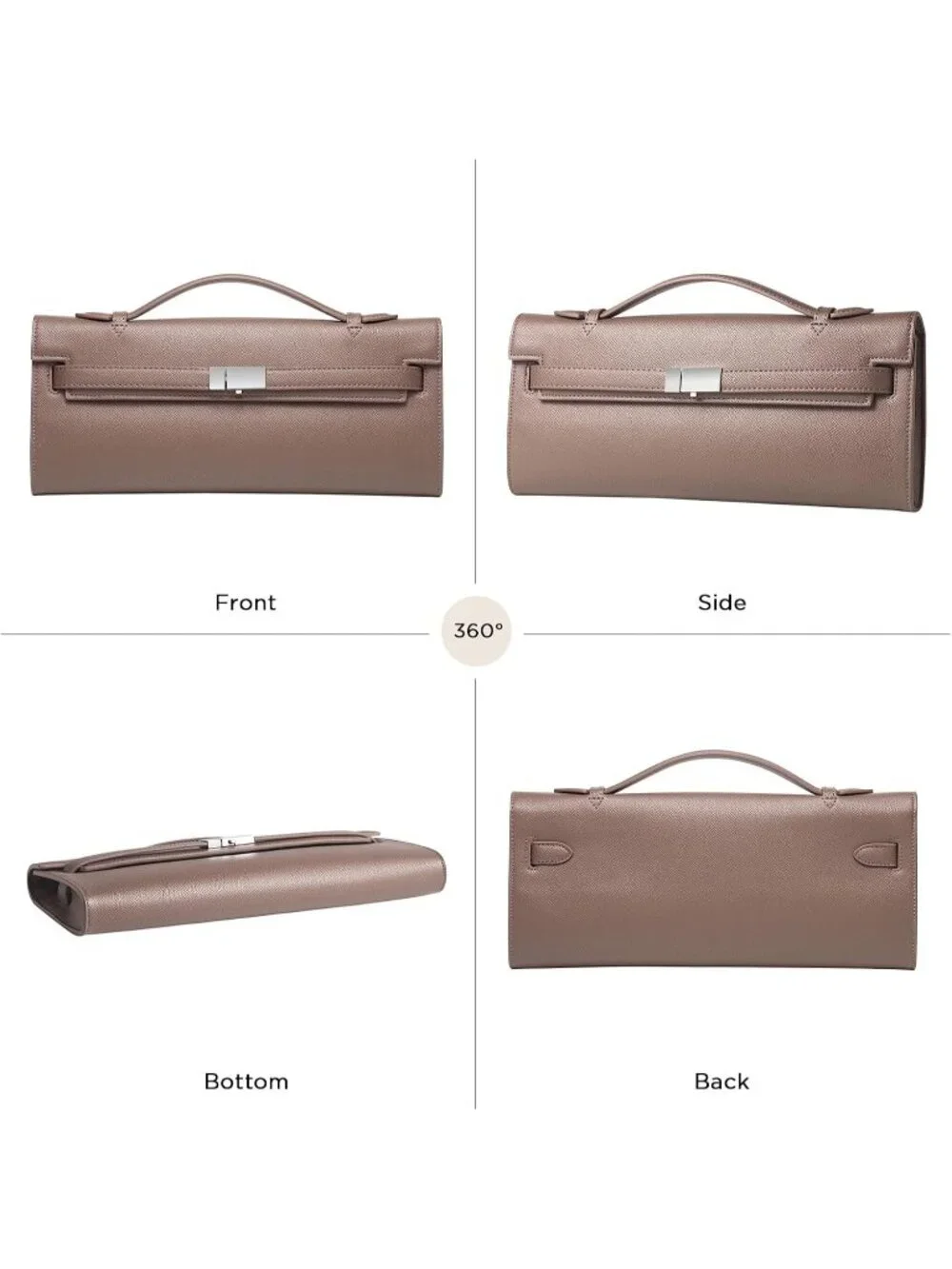 👜Women's Taupe PU Leather Top Handle Bag Evening Clutch Purse Party Wedding